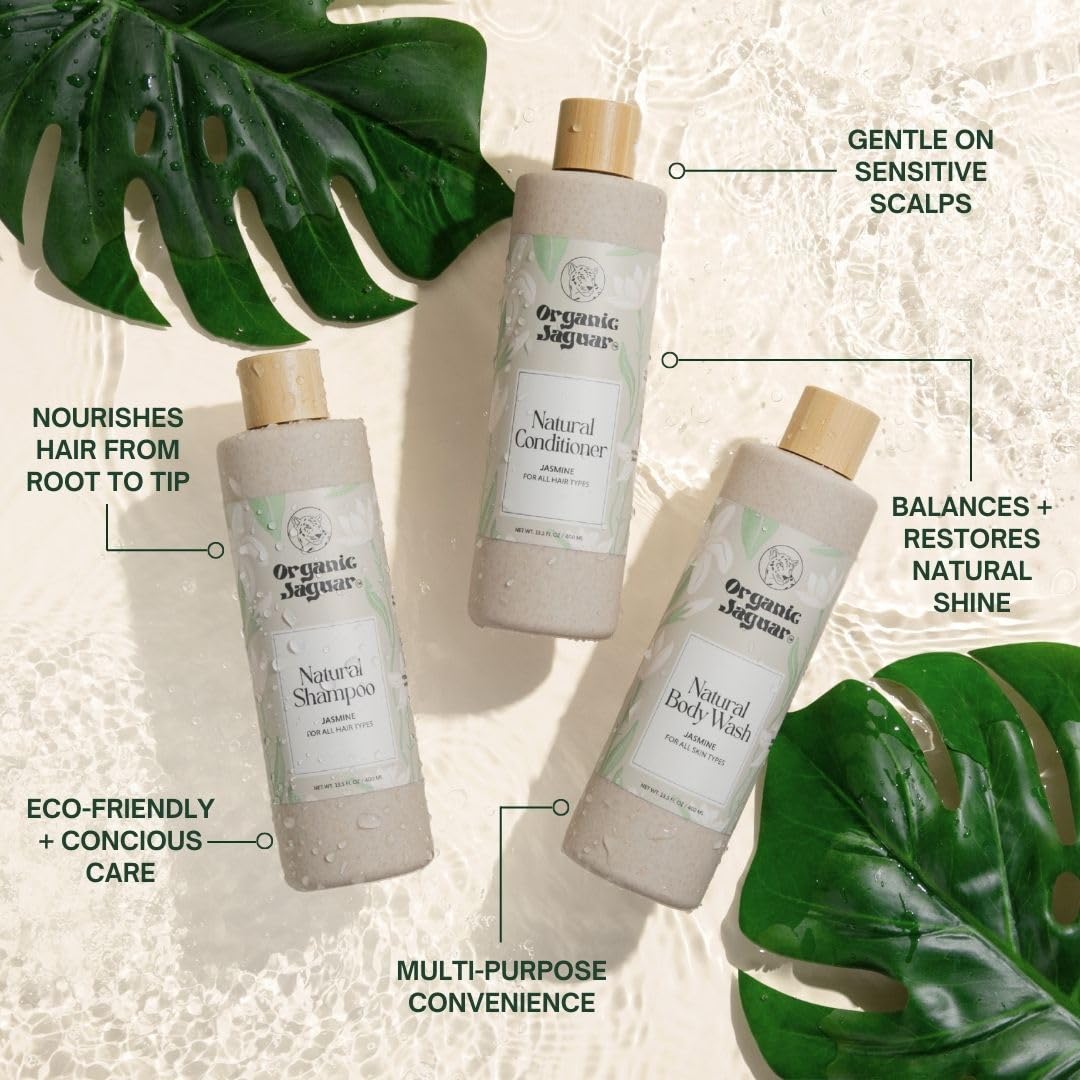Organic Jaguar ingredients flatlay highlighting natural oils and botanicals