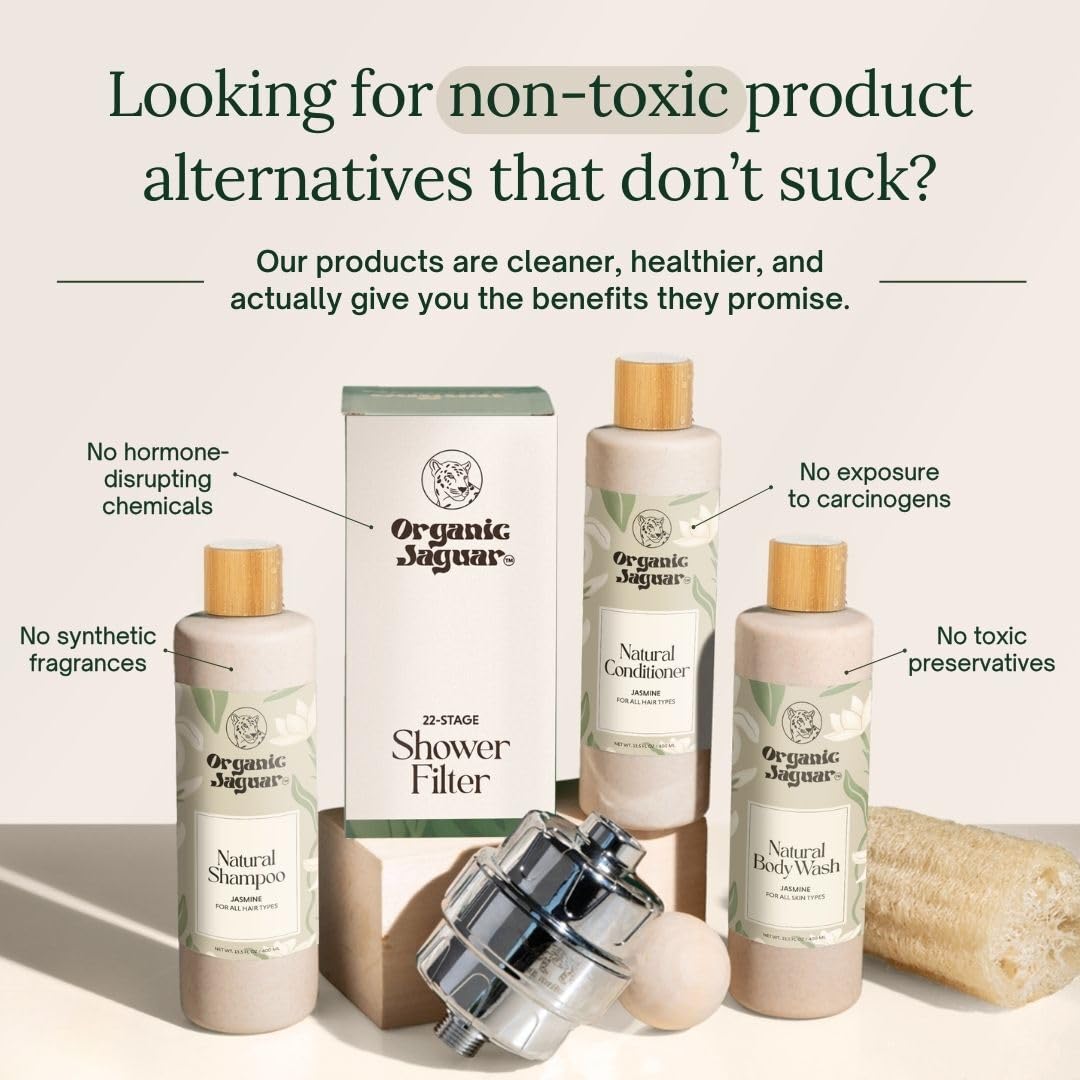 Organic Jaguar label detail focusing on jasmine and unscented, sulfate-free benefits