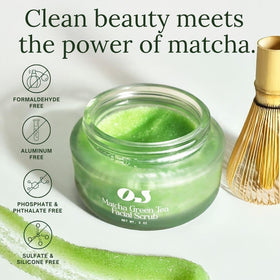 Organic Jaguar close-up of green matcha sugar texture for gentle exfoliation