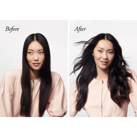 Oribe applied to curly hair showing enhanced curl definition and frizz control benefit