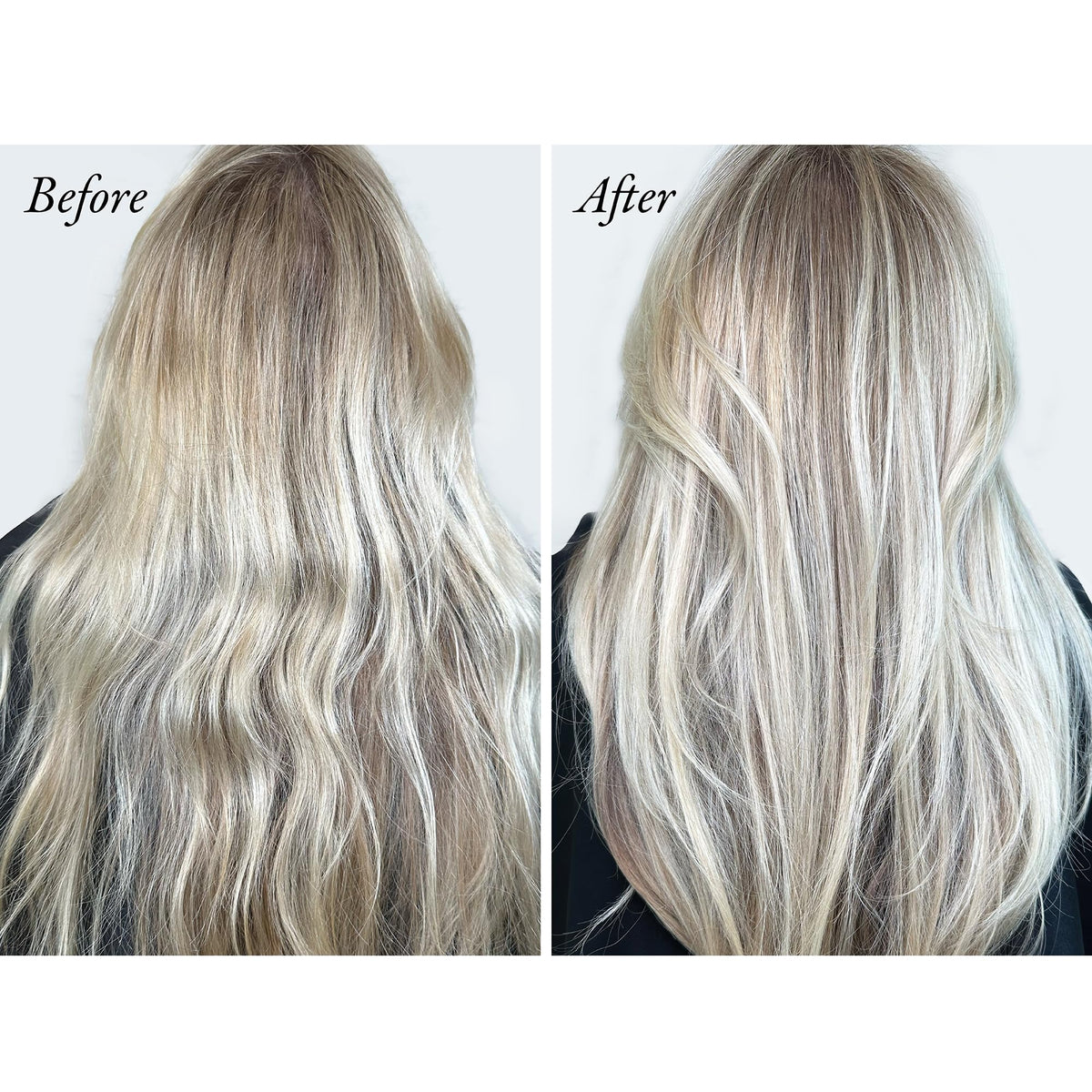 Oribe Bright Blonde being applied to damp hair showing instant toning benefit