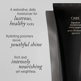 Oribe conditioner on bathroom shelf in lifestyle setting conveying luxury routine