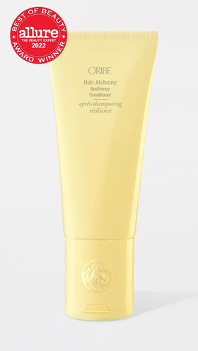 Oribe conditioner bottle label and pump highlighting product details