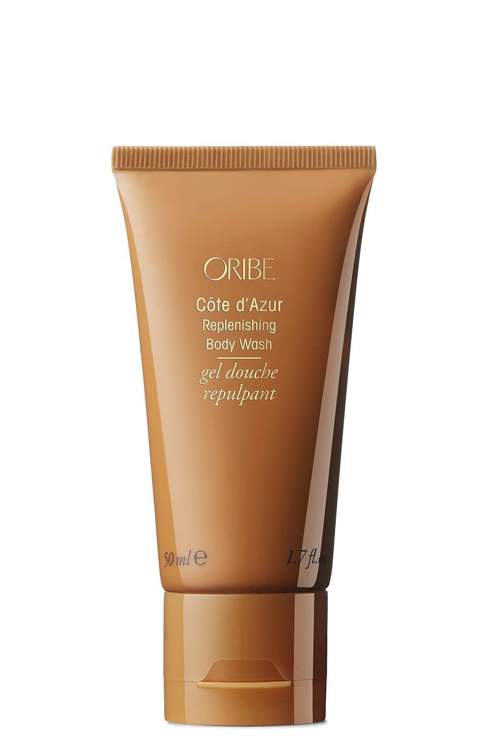 Oribe Cote d'Azur front packaging showing compact travel bottle and elegant label, handbag-ready