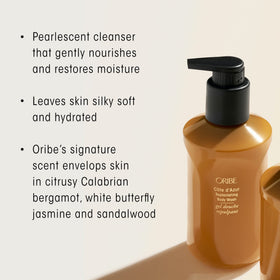 ORIBE pearlescent body wash close-up texture for silky hydration