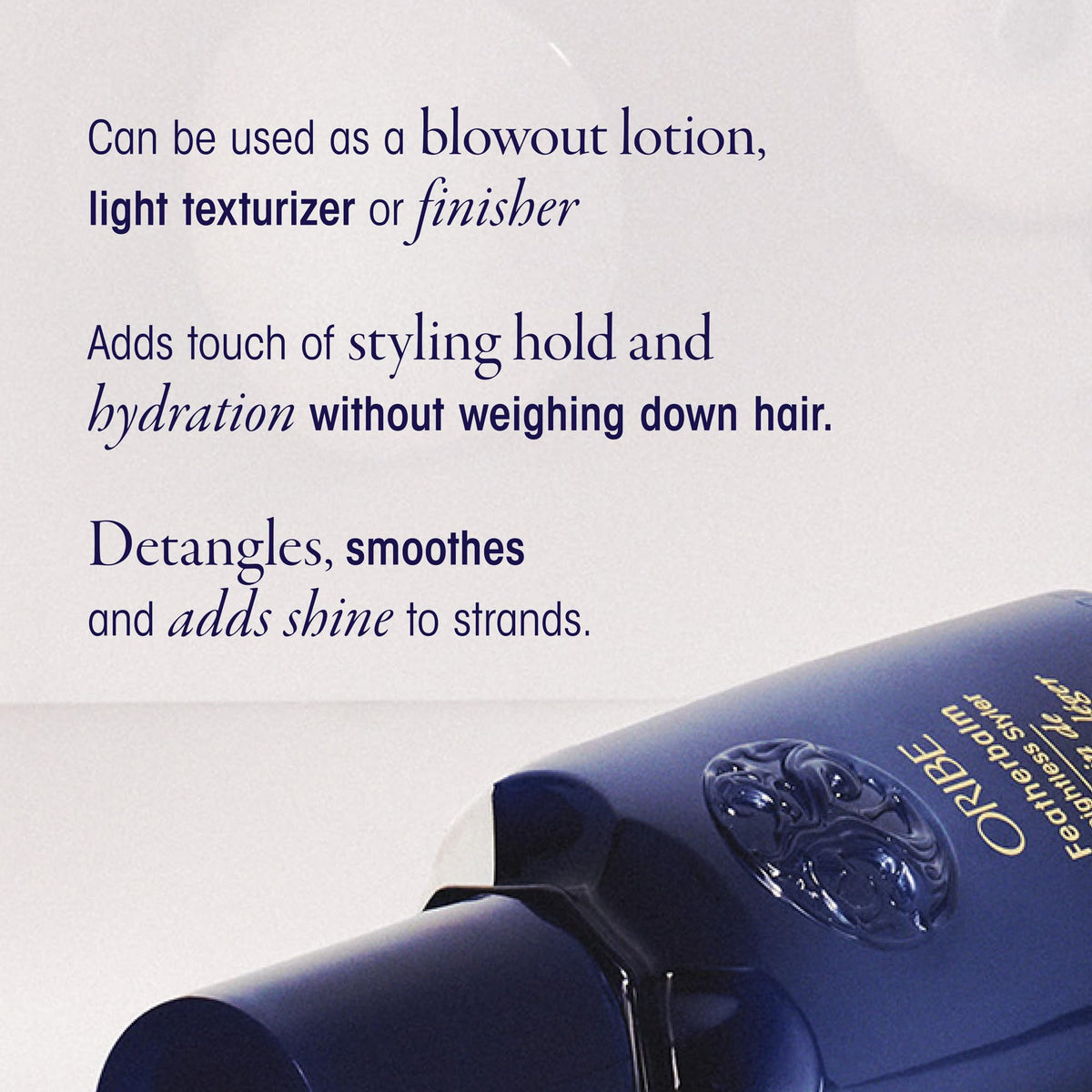 Close-up texture of Oribe Featherbalm cream illustrating lightweight consistency and smoothness
