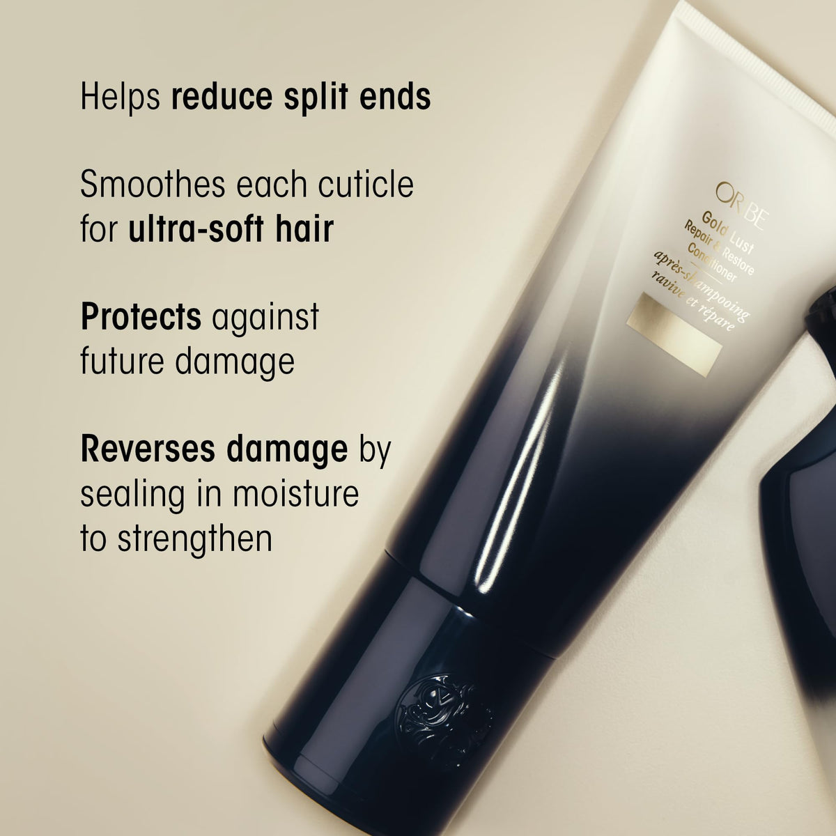 Oribe Gold Lust conditioner back label highlighting ingredients and product benefits