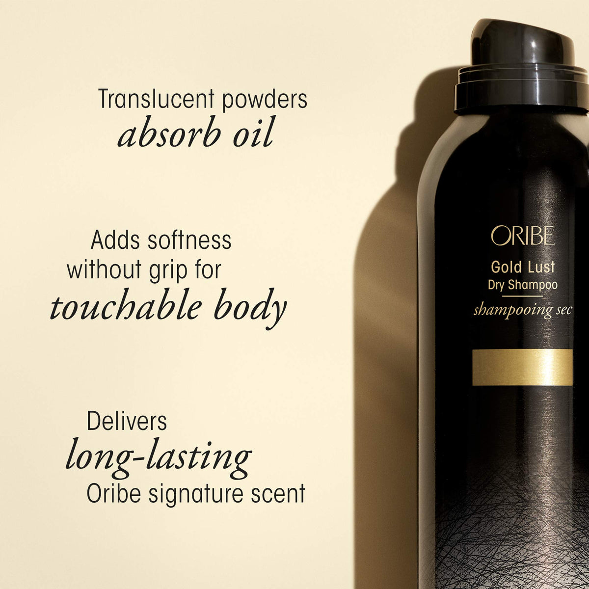 Oribe Gold Lust placed on bathroom counter showing refresh between washes benefit