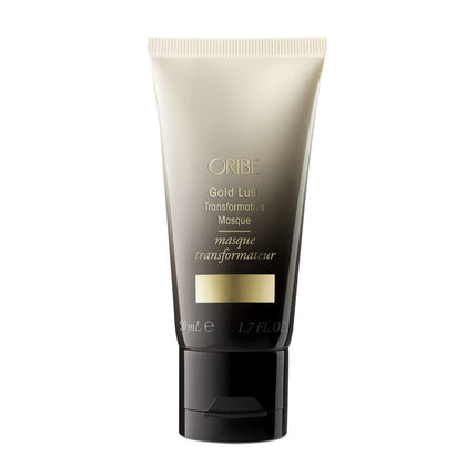 ORIBE front packaging of Gold Lust Mask showing luxury jar and branding benefits