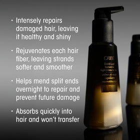 Oribe Gold Lust smoothing visibly dry hair ends to show repaired, softer benefit