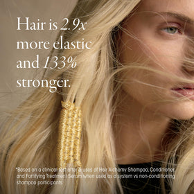 ORIBE Hair Alchemy conditioner bottle close-up showing texture and smoothing benefit