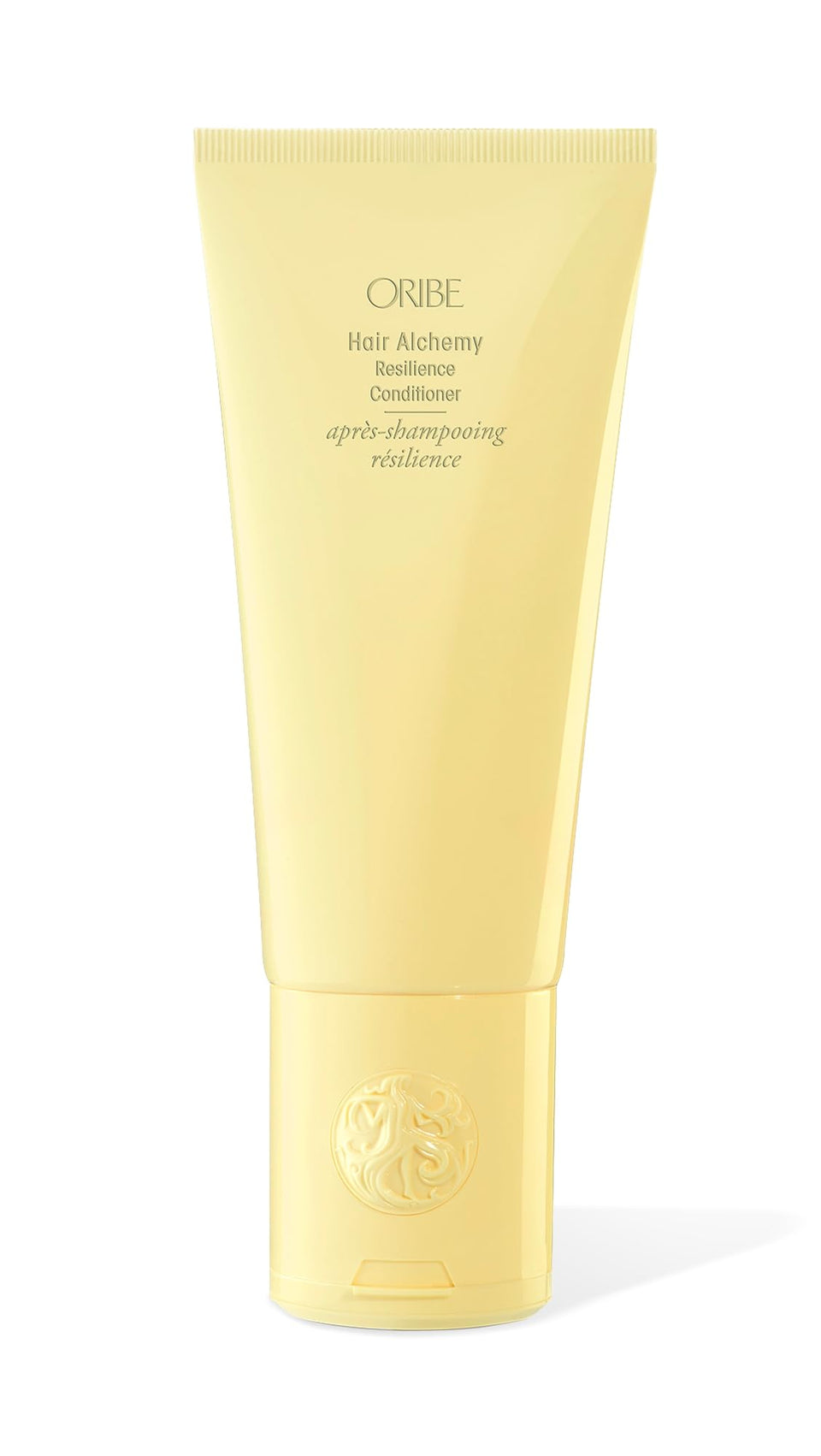 Oribe bottle front packaging shows brand and resilience benefits