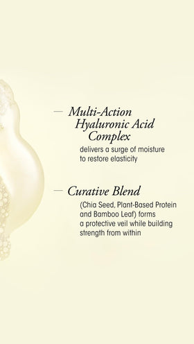 Oribe Hair Alchemy chia seed and bamboo visuals highlighting strengthening actives