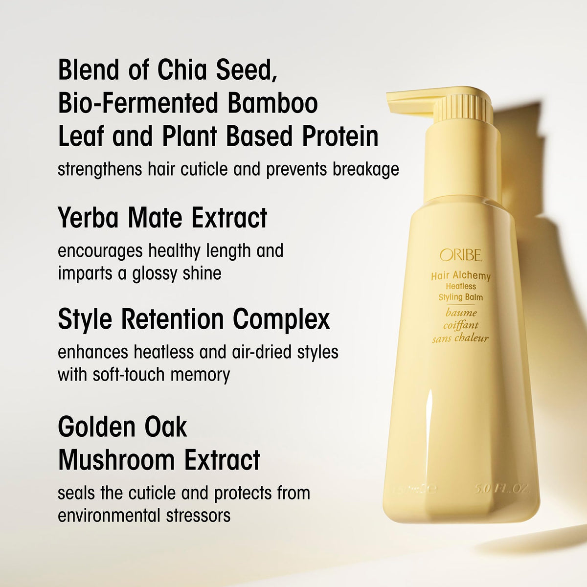 Oribe bottle label emphasizing 100% post-consumer recycled plastic and recyclable carton