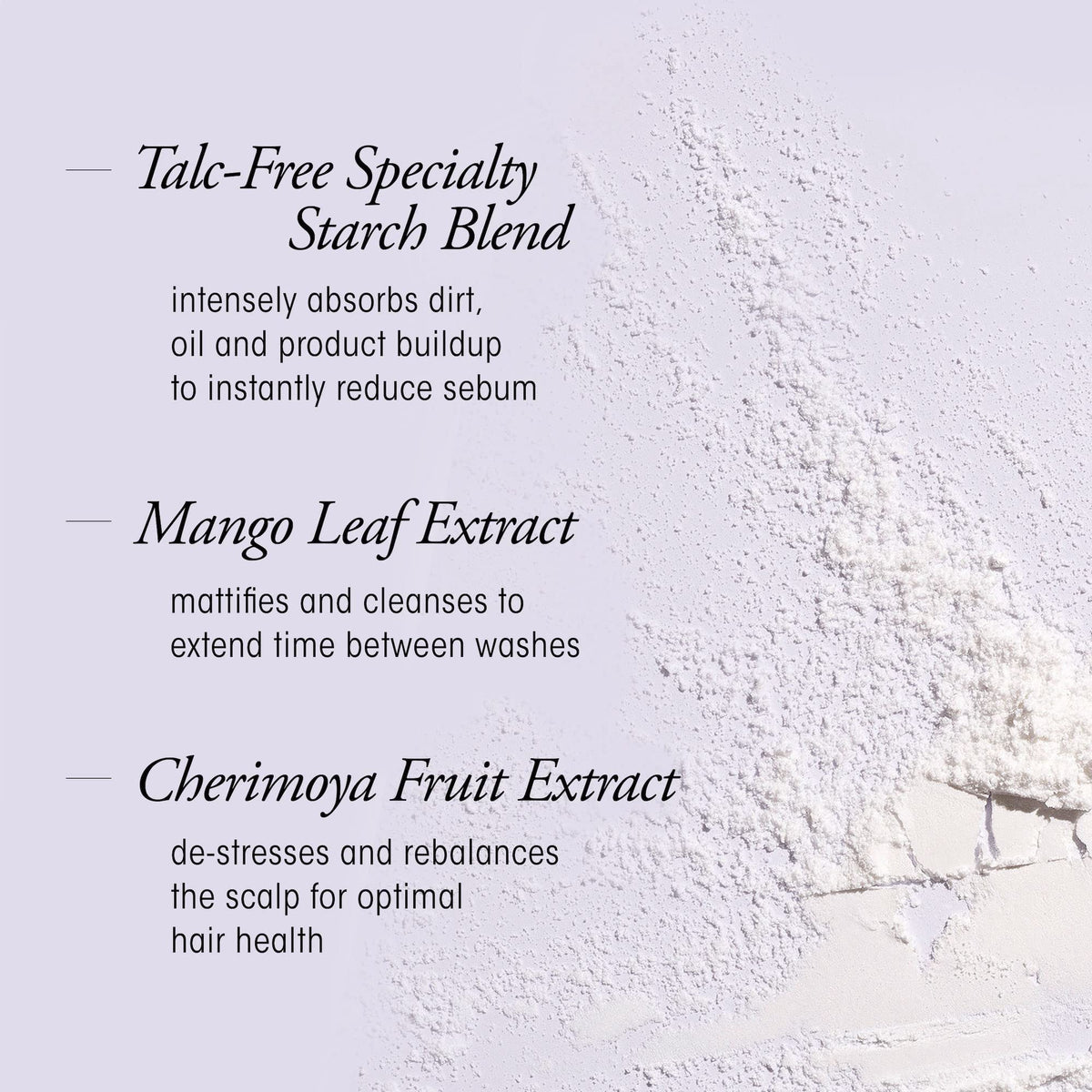 ORIBE close-up of fine powder texture showing absorbent starch and clay benefit