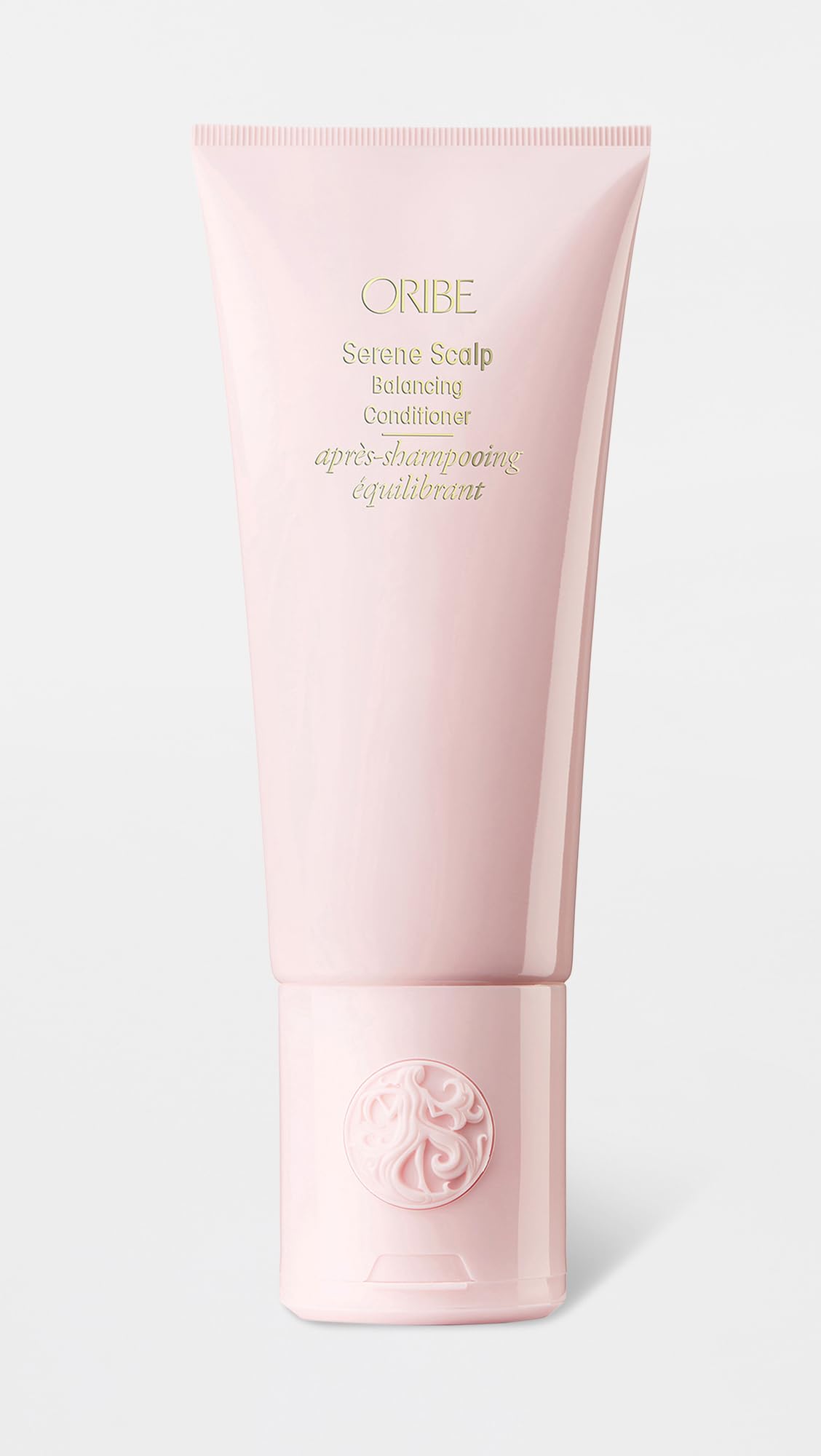Oribe Serene scalp conditioner pump and cap detail highlighting easy dispensing