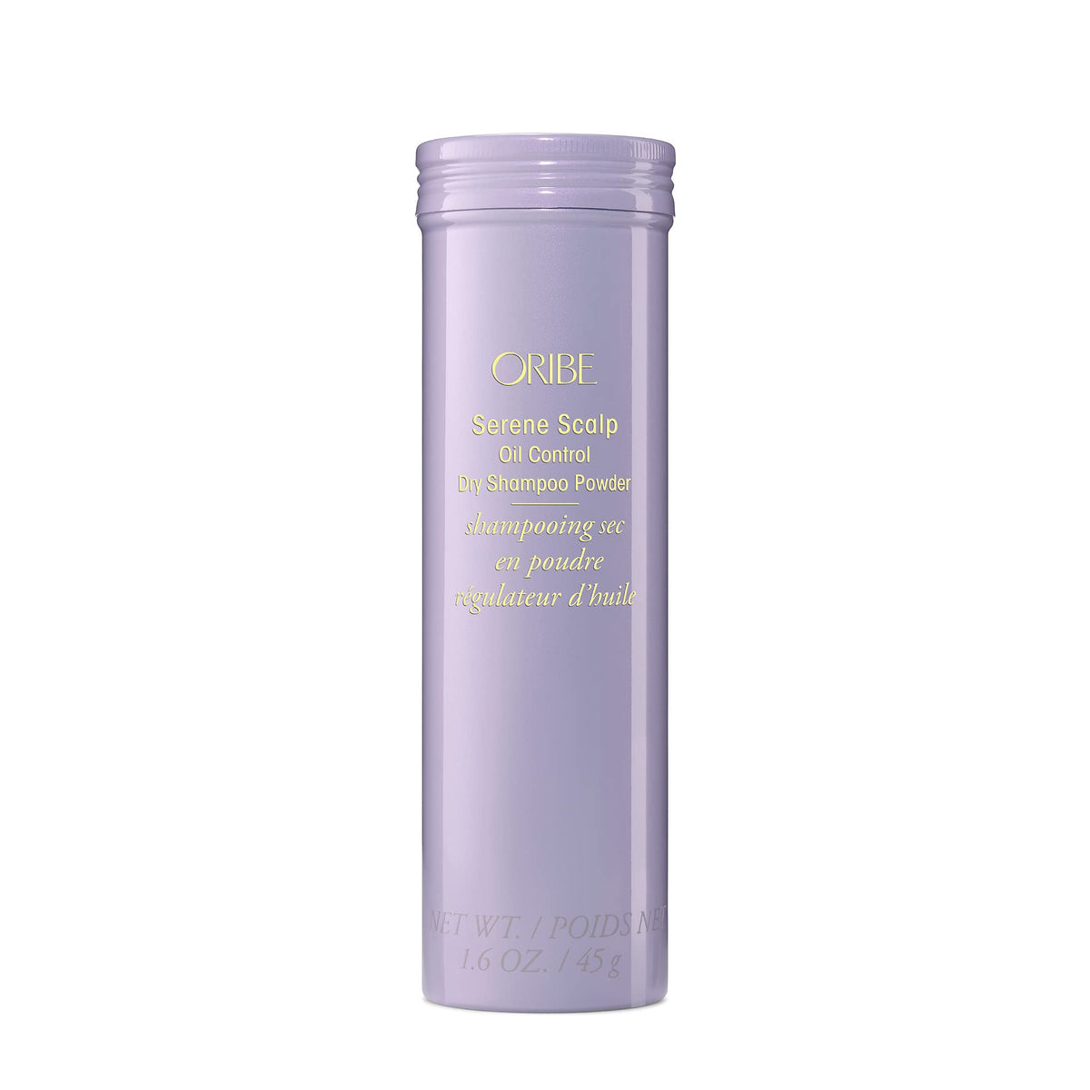 ORIBE front packaging of Serene Scalp dry shampoo powder, clear brand visibility and benefit