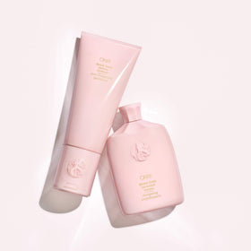 Oribe bottle staged in bathroom showing calming scalp care routine