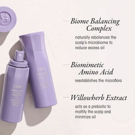 ORIBE Serene Scalp mist spray nozzle close-up, highlights even fine mist delivery benefit