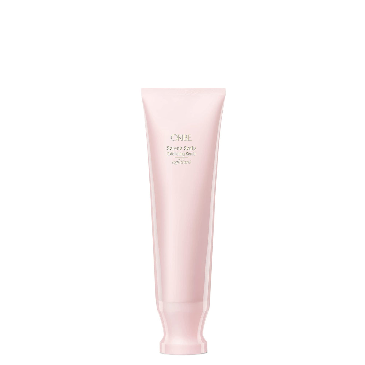 Oribe serene scalp scrub jar front view showing premium packaging and size benefit