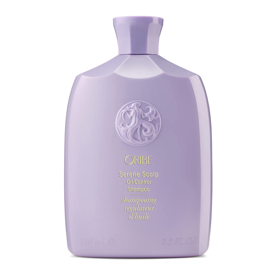 Oribe bottle front view showing lavender packaging and oil-control benefit