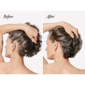 Oribe texture demonstration on hand showing lightweight mist and plumping feel