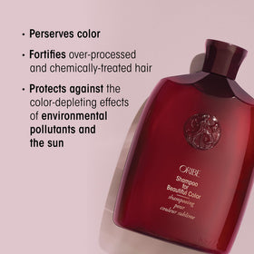 Oribe label close-up highlighting ingredients and color-preserving benefit