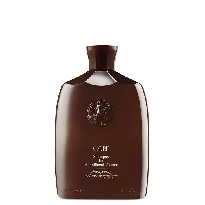 Oribe shampoo front bottle showing label and premium design for salon-quality volume