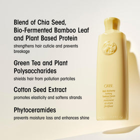 Oribe bottle in hand for scale showing the 5.9oz travel-friendly benefit
