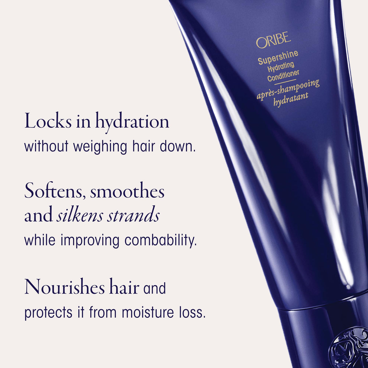 Oribe Supershine conditioner creamy rinse illustrating detangling and softness benefit