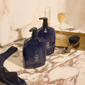 Oribe Supershine lifestyle bathroom setting conveying luxury daily routine