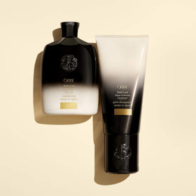 Oribe label with UV protection icon indicating color-shielding benefit