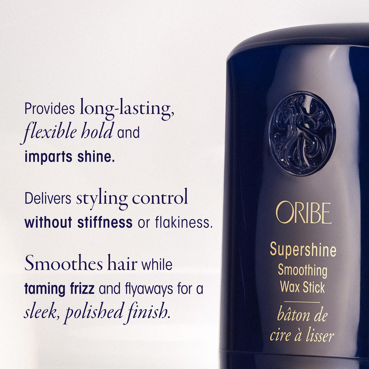 Oribe wax stick close-up of wax tip highlighting creamy glide and controlled hold