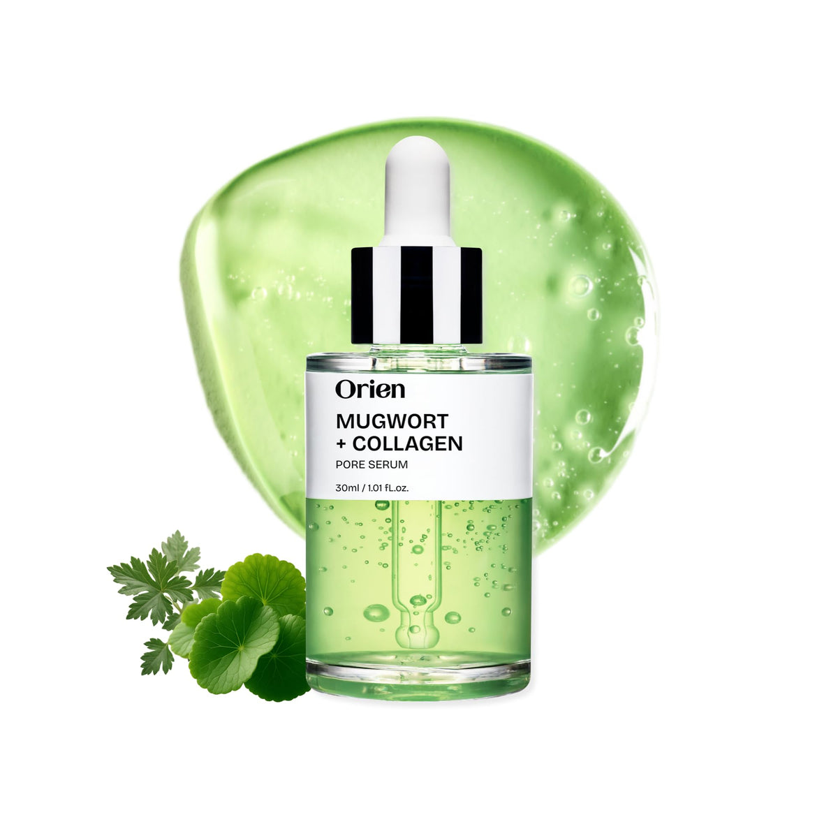 Orien front bottle shot showing sleek serum packaging and hydration benefit