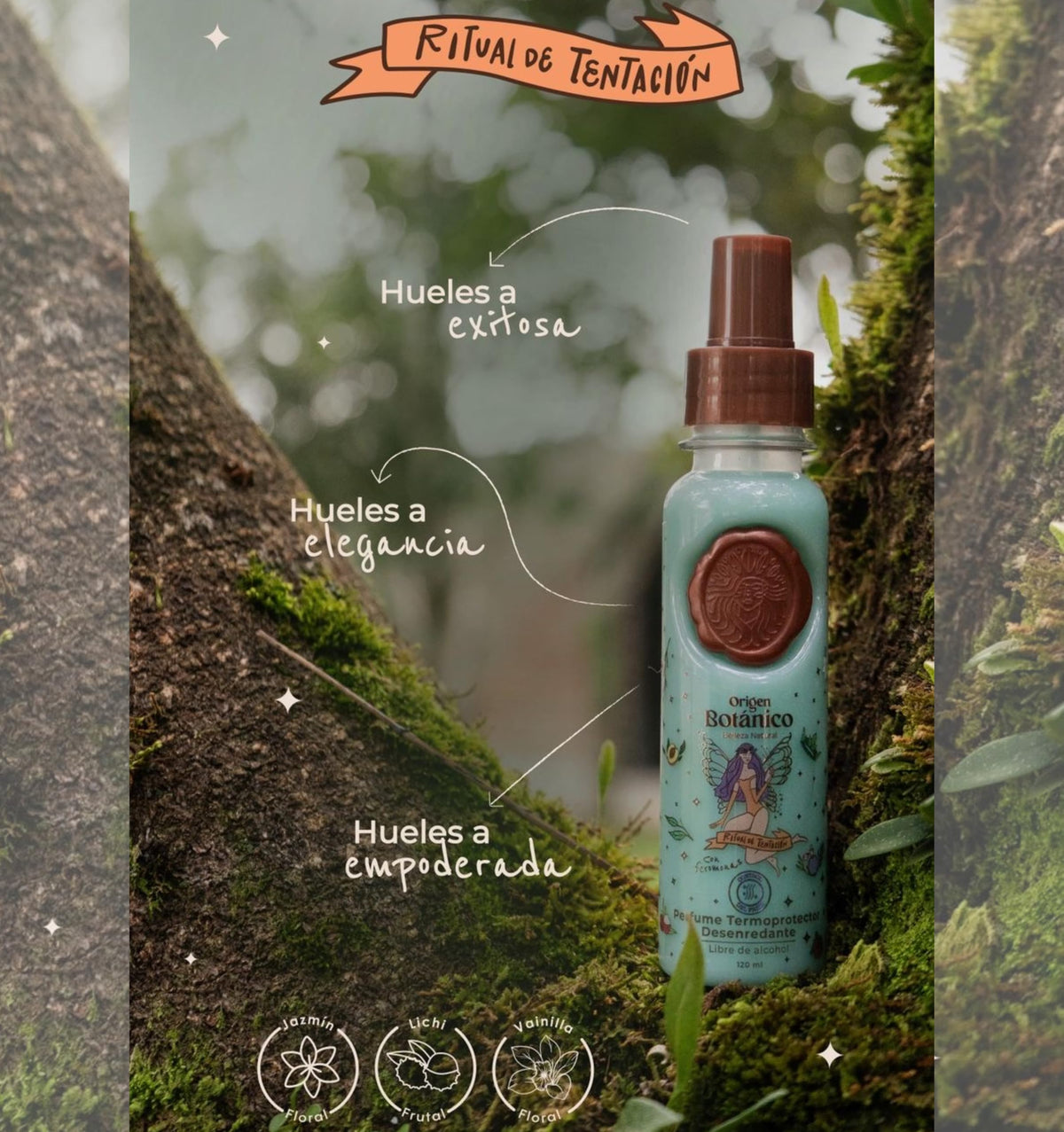Origen Botánico product beside botanical ingredients highlighting natural formulation benefit
