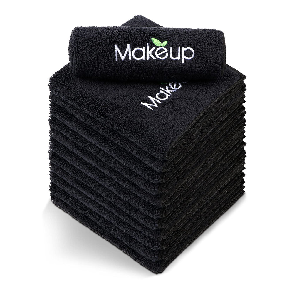 Orighty front pack of 12 black towels showing quantity and clean look