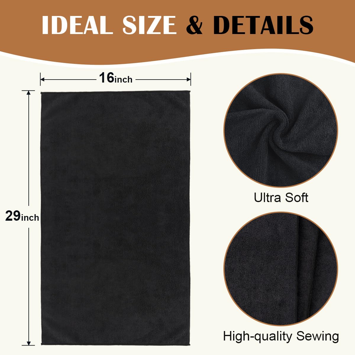 Orighty towel next to ruler highlighting 16 by 29 inch size for larger coverage