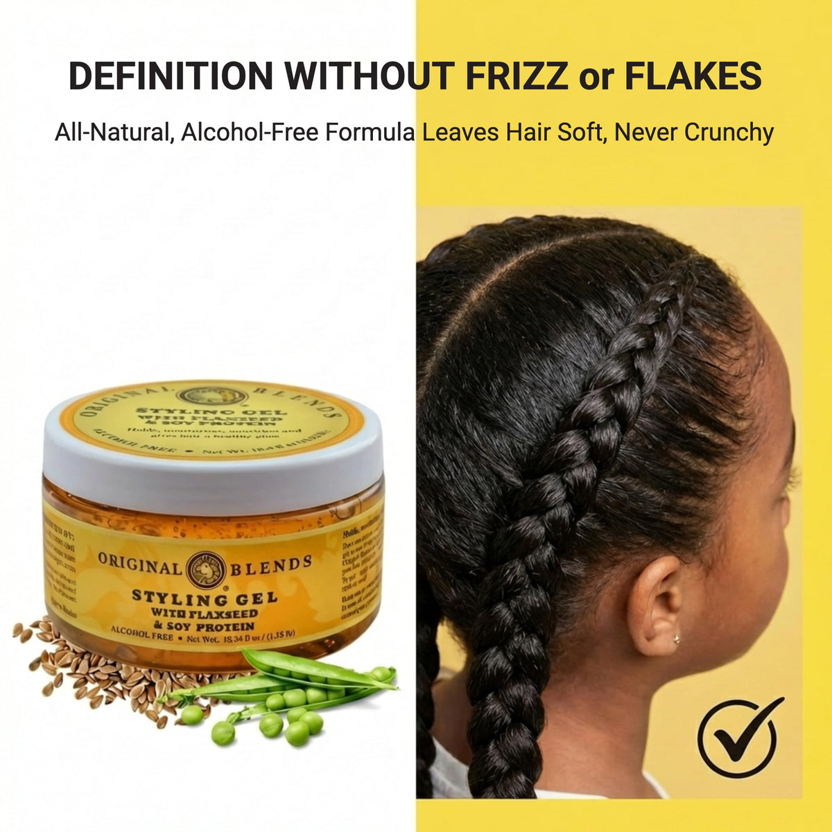 Original Blends used to style a child's hair with neat, lasting hold