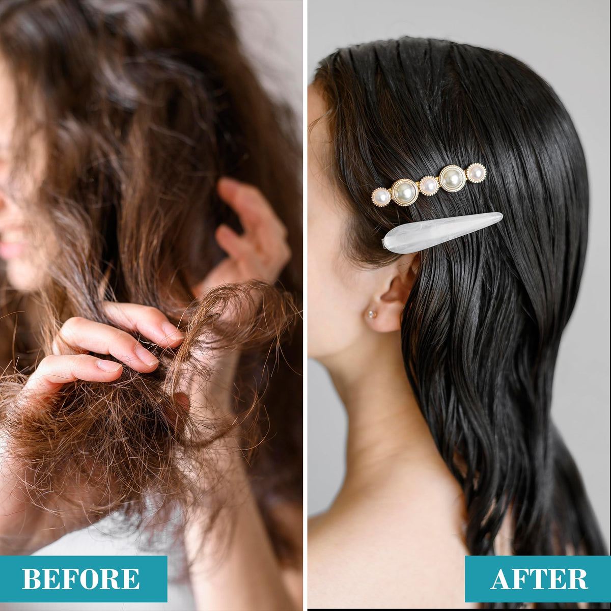 Original Sprout before and after detangling photo showing smoother, shinier hair