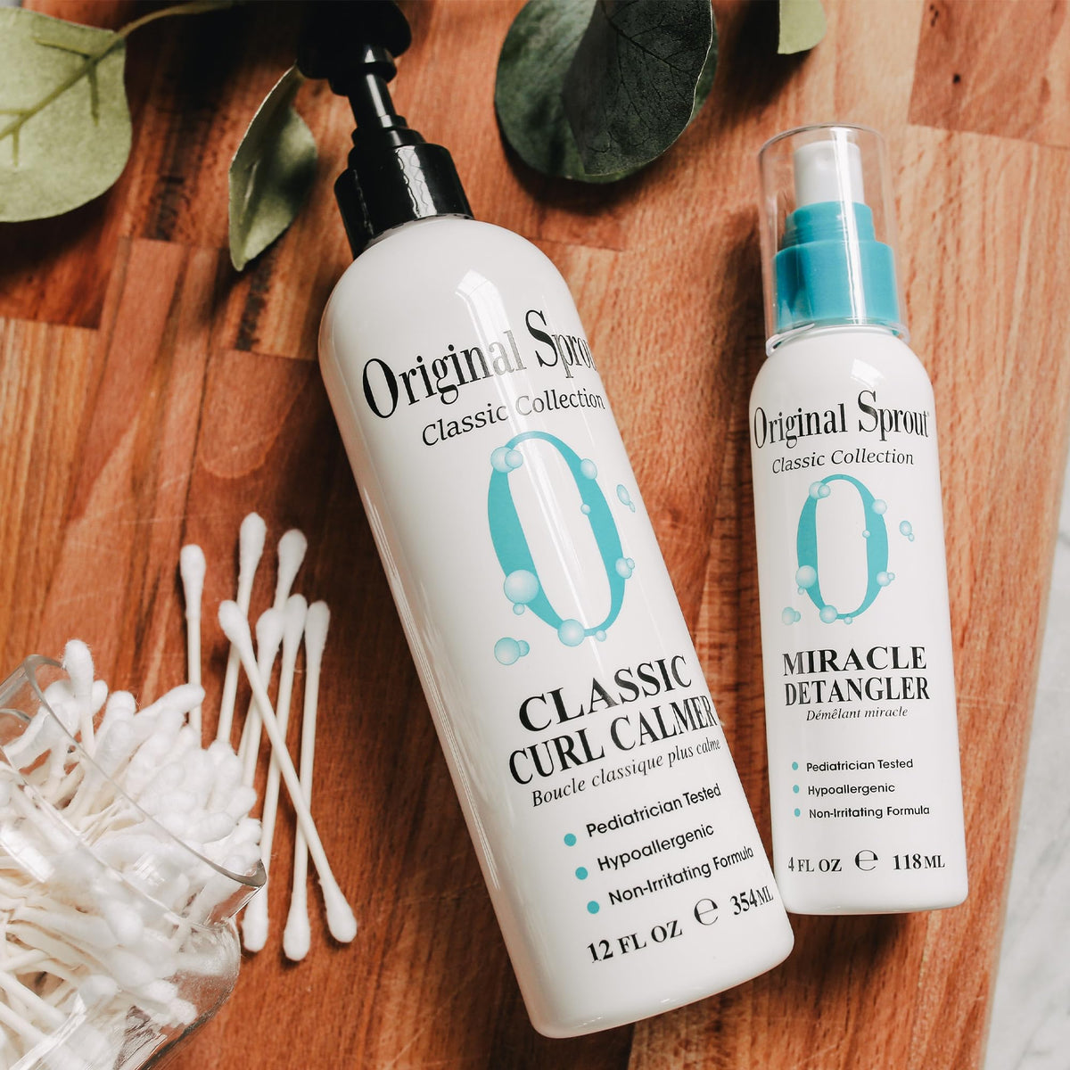 Original Sprout applied to damp curly hair demonstrating frizz control and definition