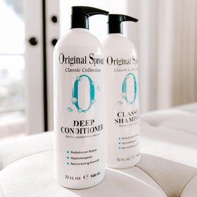 Original Sprout being applied to damp hair demonstrating easy spread and detangling benefit