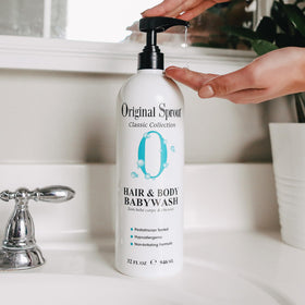 Original Sprout pump dispensing wash demonstrating easy one-handed use