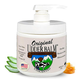 Original Udder Balm front pump jar showing size and pump for easy dispensing