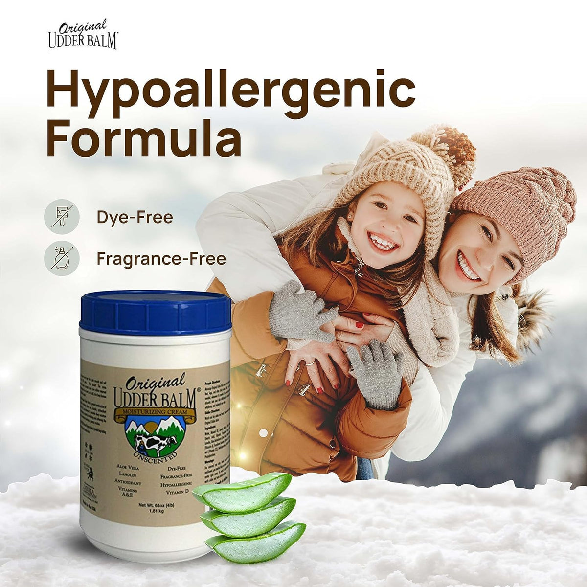 Original Udder Balm label close-up highlighting hypoallergenic benefits