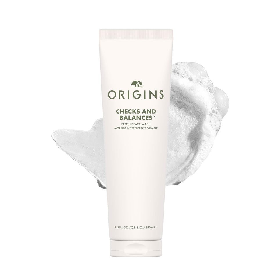 Origins bottle front packaging showing product and benefit of clean feel