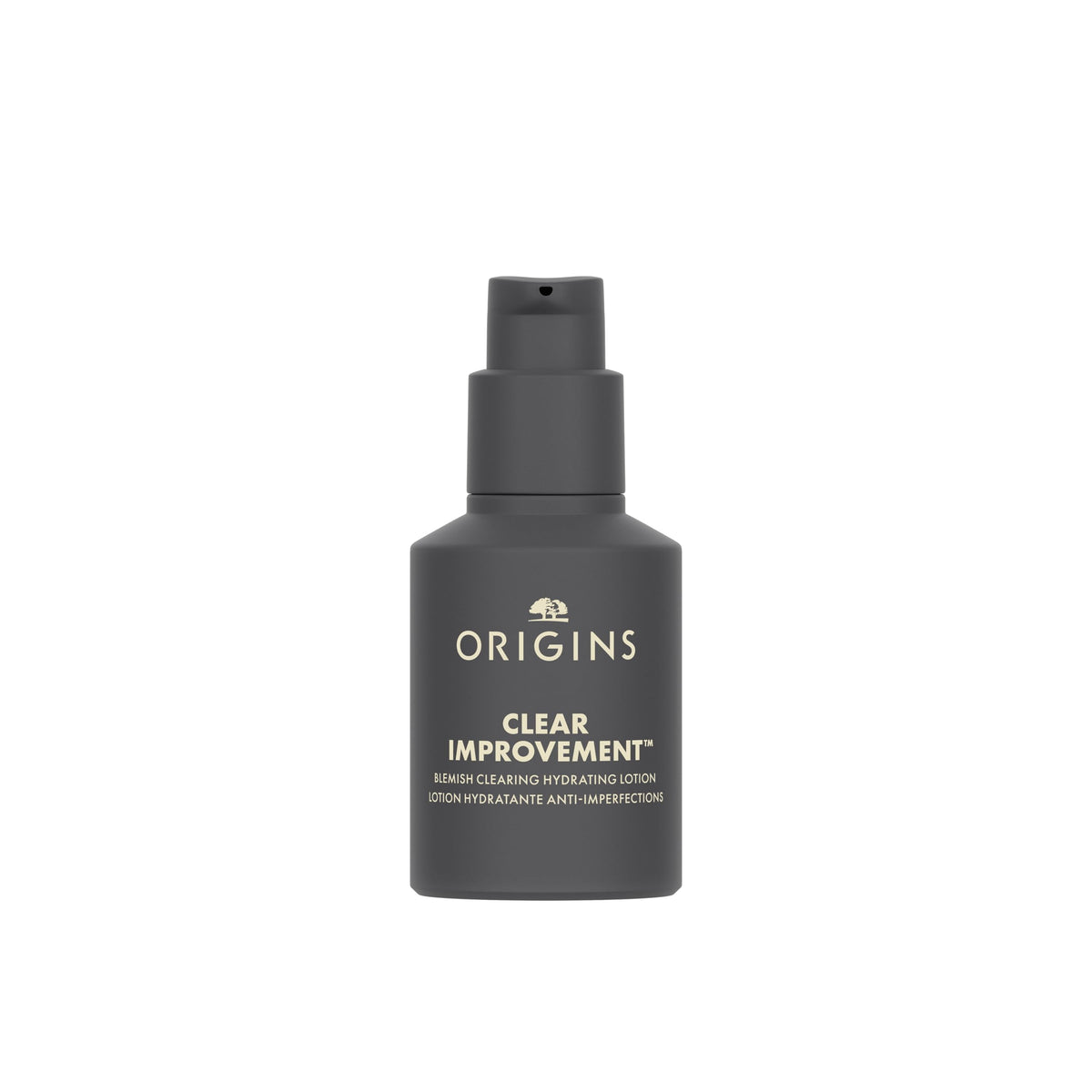 Origins front packaging showing bottle and branding, clear acne-hydration benefit