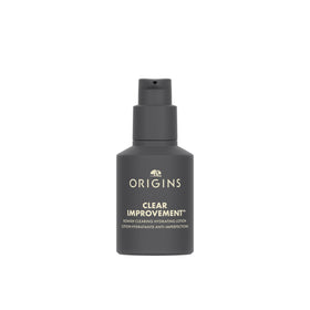 Origins front packaging showing bottle and branding, clear acne-hydration benefit