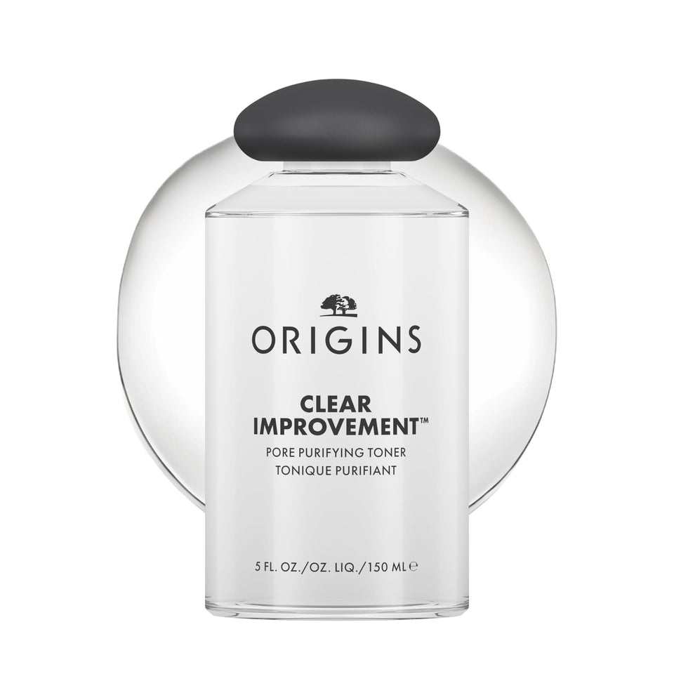 Origins Clear Improvement front bottle view showing label and 5 fl oz size and benefit