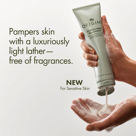 Origins airy foam texture closeup demonstrating soft non‑stripping lather