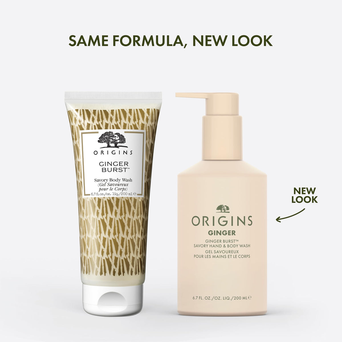 Origins pump dispenser close-up for precise dosing and tidy shower use